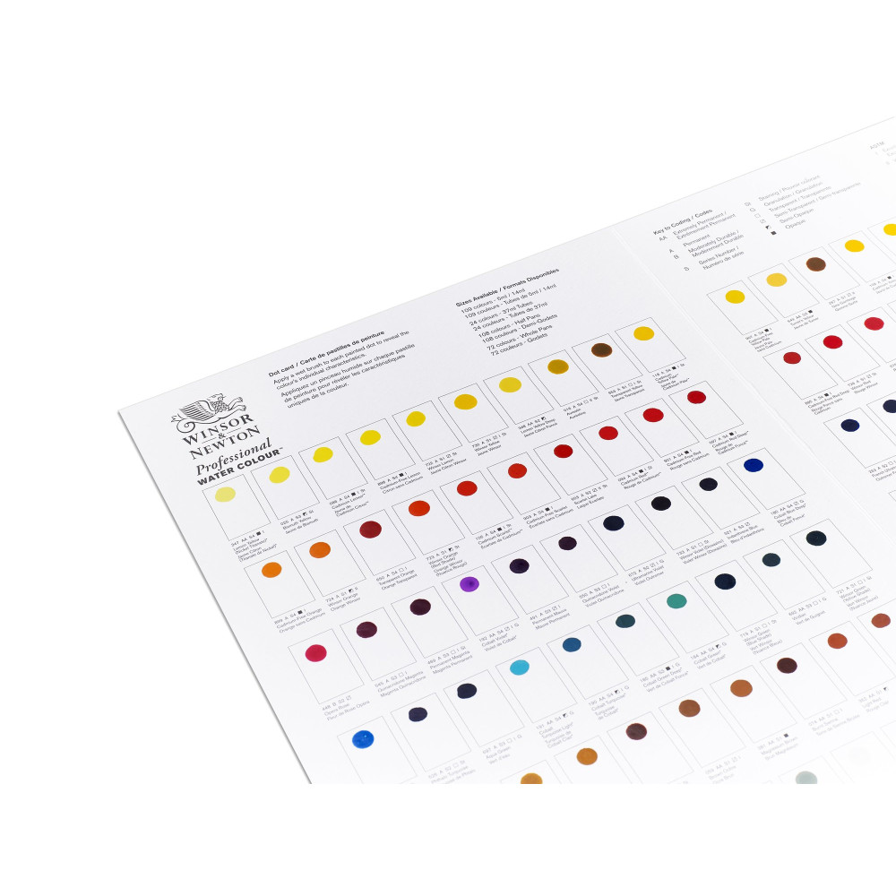 Professional Watercolour Dot Card Color Chart - Winsor & Newton - 109 colors