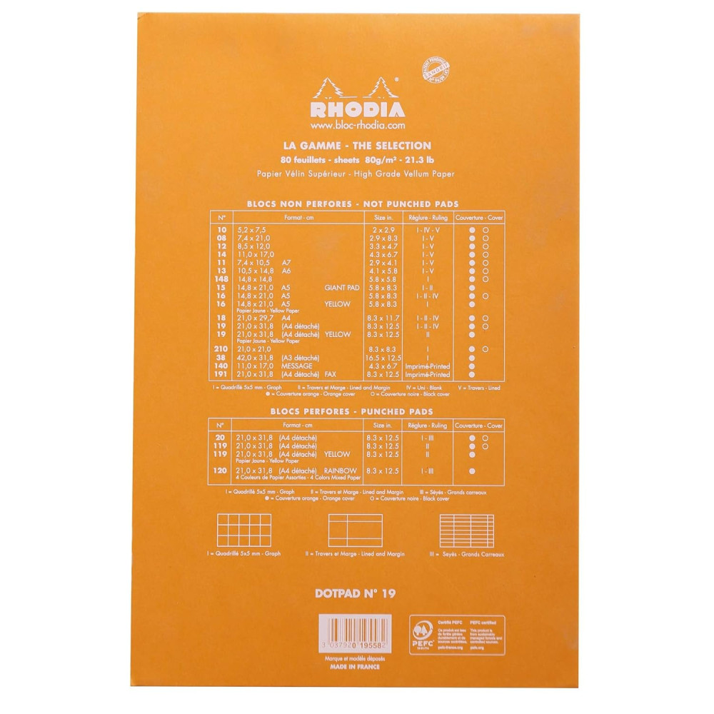 Notes dotPad - Rhodia - w kropki, pomarańczowy, A4+, 80 g, 80 ark.