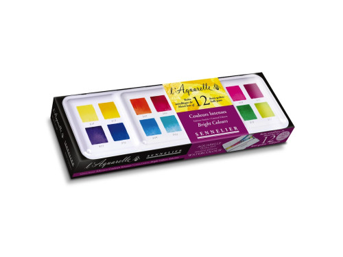 Set of l'Aquarelle watercolor half-pans Bright - Sennelier - 12 pcs.