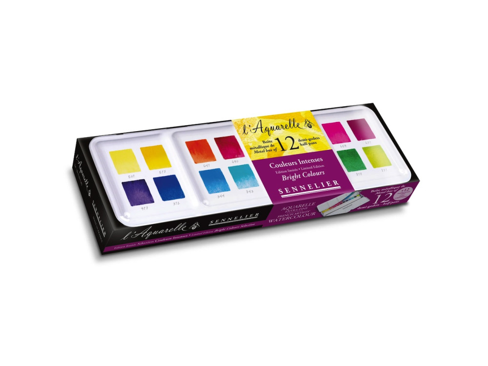 Zestaw akwareli w półkostkach l'Aquarelle Bright - Sennelier - 12 szt.