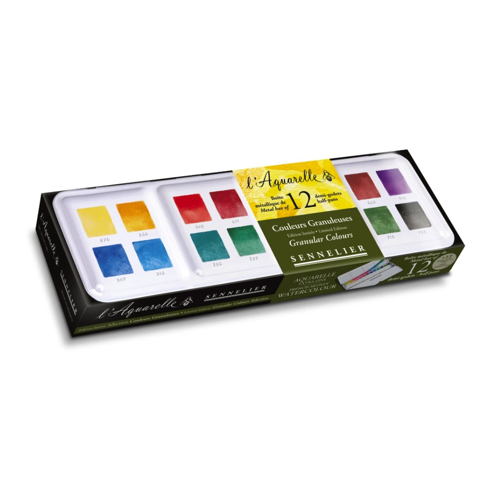 Set of l'Aquarelle watercolor half-pans Granulated - Sennelier - 12 pcs.