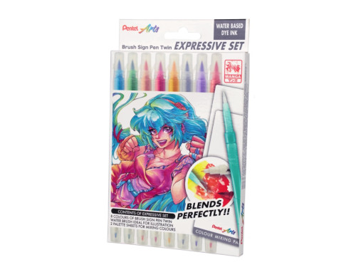Zestaw pisaków Brush Sign Pen Twin Manga - Pentel - 8 szt.