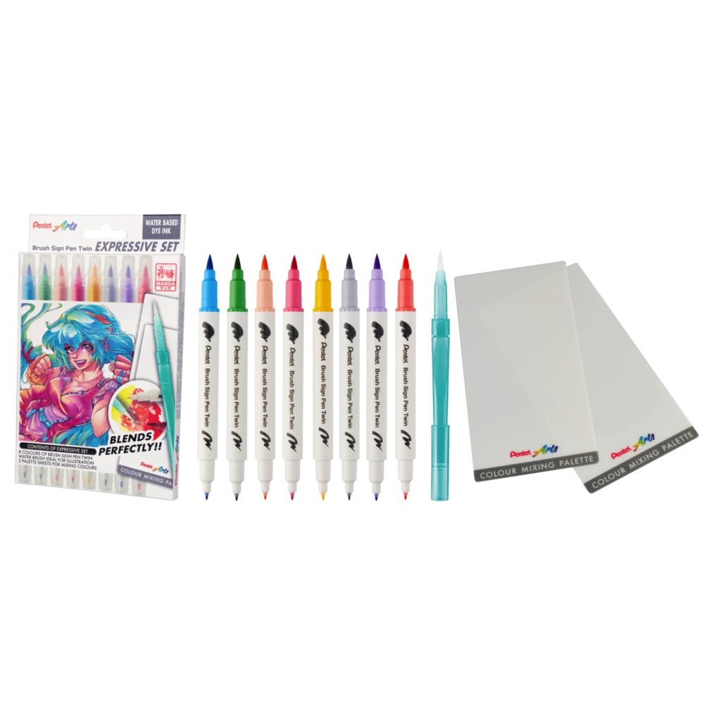 Zestaw pisaków Brush Sign Pen Twin Manga - Pentel - 8 szt.