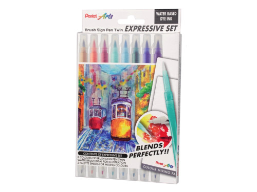 Brush Sign Pen Twin Set Landscape - Pentel - 8 pcs.