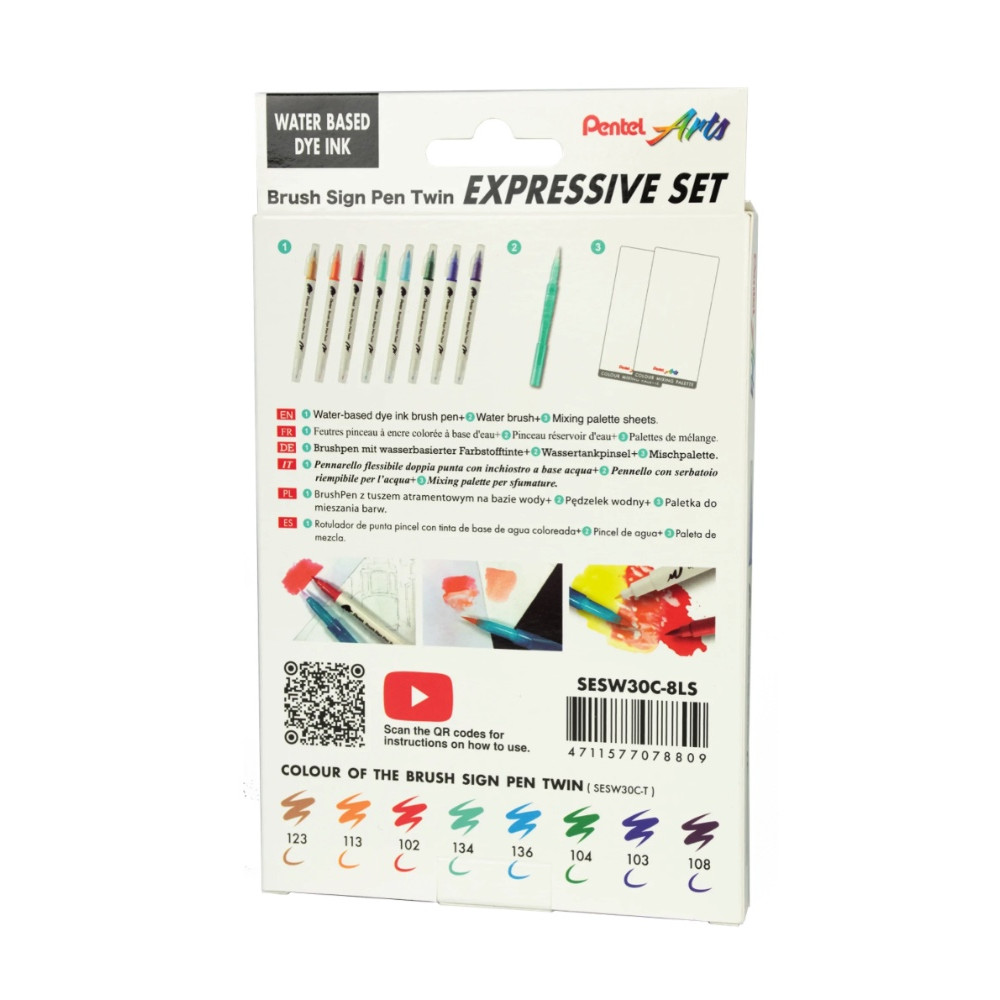 Brush Sign Pen Twin Set Landscape - Pentel - 8 pcs.