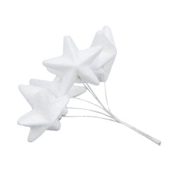Glitter stars on wires - white 25 mm 6 pcs.