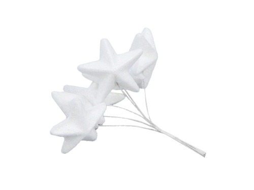 Glitter stars on wires - white 25 mm 6 pcs.