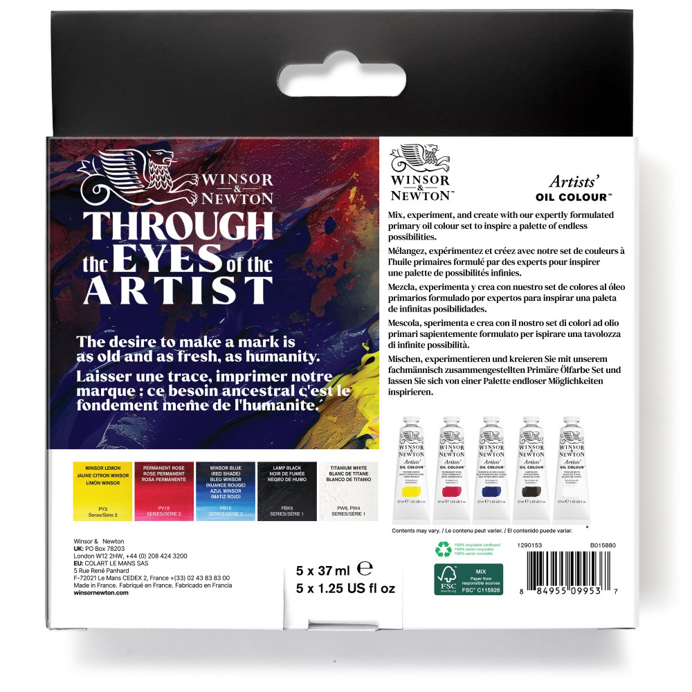 Set of Artists' Oil paints Primary - Winsor & Newton - 5 x 37 ml