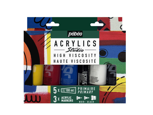 Set of Studio Acrylics paints with markers - Pébéo - 5 x 100 ml