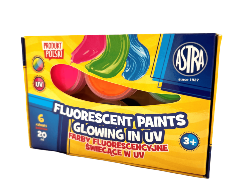 Set of decorative fluorescent glowing in UV paints - Astra - 6 x 20 ml