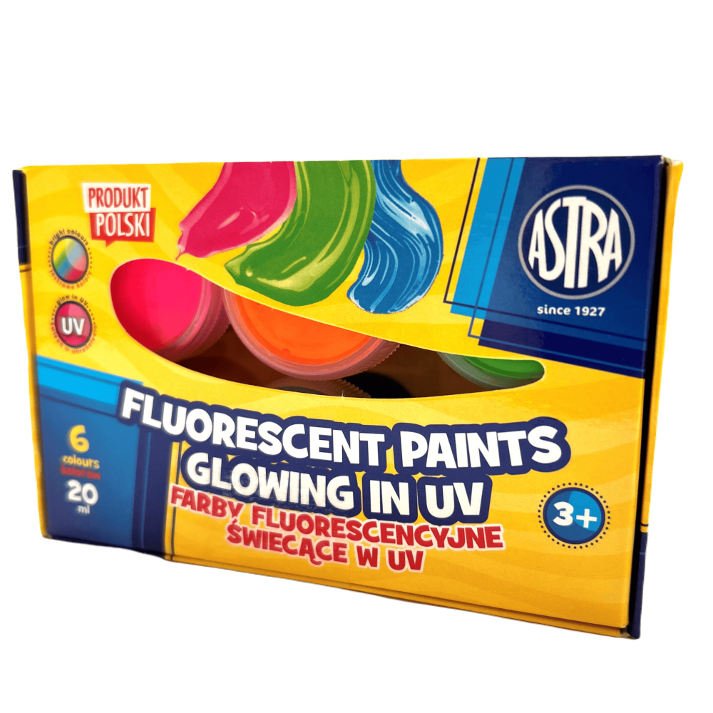 Set of decorative fluorescent glowing in UV paints - Astra - 6 x 20 ml