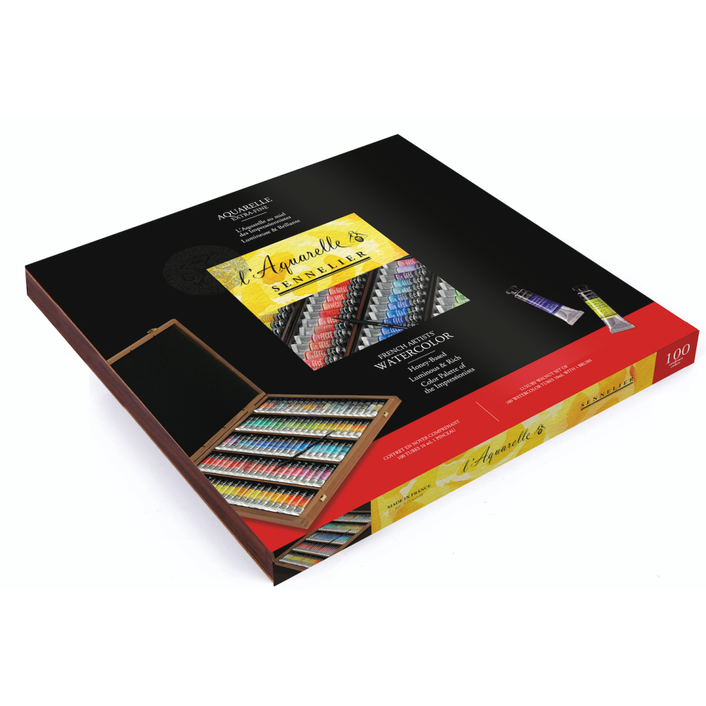 Set of l’Aquarelle watercolor paints in wooden case - Sennelier - 100 x 10 ml