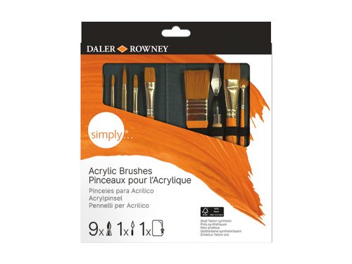 Set of Acrylic Gold Taklon accessories and brushes - Daler Rowney - 10 pcs.