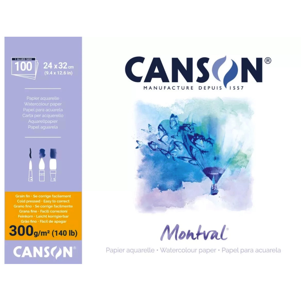 Watercolor drawing pad Montval 24 x 32 cm - Canson - cold press, 300 g, 12 sheets.