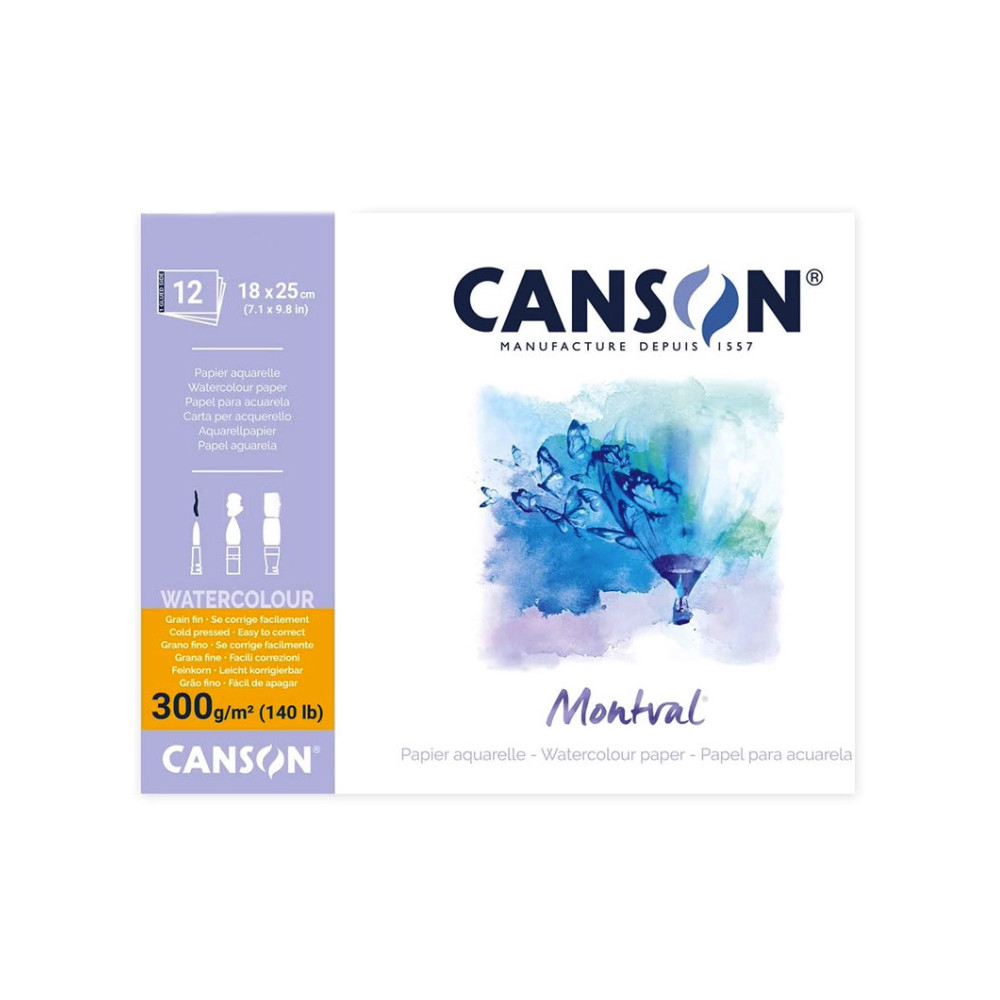 Watercolor drawing pad Montval 18 x 25 cm - Canson - cold press, 300 g, 12 sheets