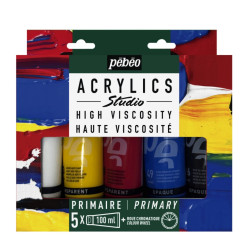 Set of Studio Acrylics paints with color wheel - Pébéo - 5 x 100 ml