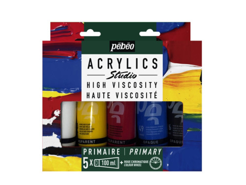 Zestaw farb akrylowych Studio Acrylics z kołem barw - Pébéo - 5 x 100 ml