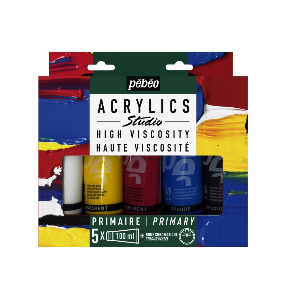 Set of Studio Acrylics paints with color wheel - Pébéo - 5 x 100 ml