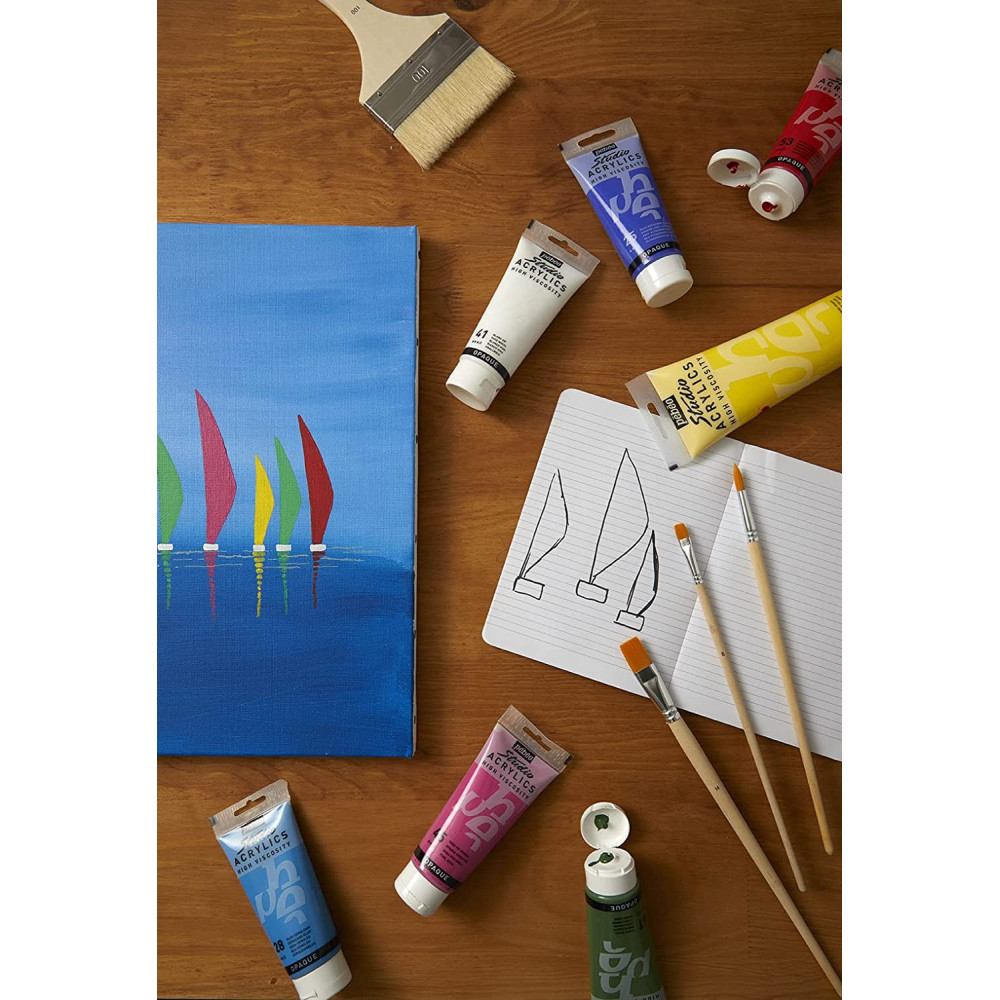 Set of Studio Acrylics paints with color wheel - Pébéo - 5 x 250 ml