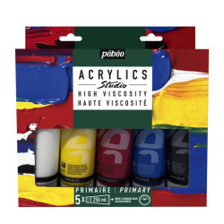 Zestaw farb akrylowych Studio Acrylics z kołem barw - Pébéo - 5 x 250 ml