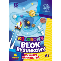 Blok rysunkowy A3 - Astra - kolorowy 80 g/m2 15 ark.