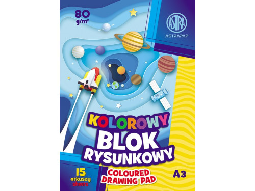 Blok rysunkowy A3 - Astra - kolorowy 80 g/m2 15 ark.