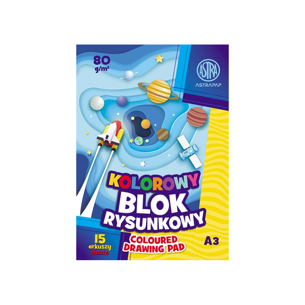 Coloured Drawing Pad A3 - Astra - 80 g/m2 15 sheets
