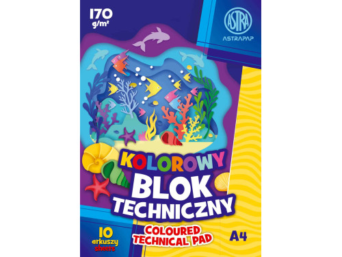 Blok techniczny A4 - Astra - kolorowy 170 g/m2 10 ark.