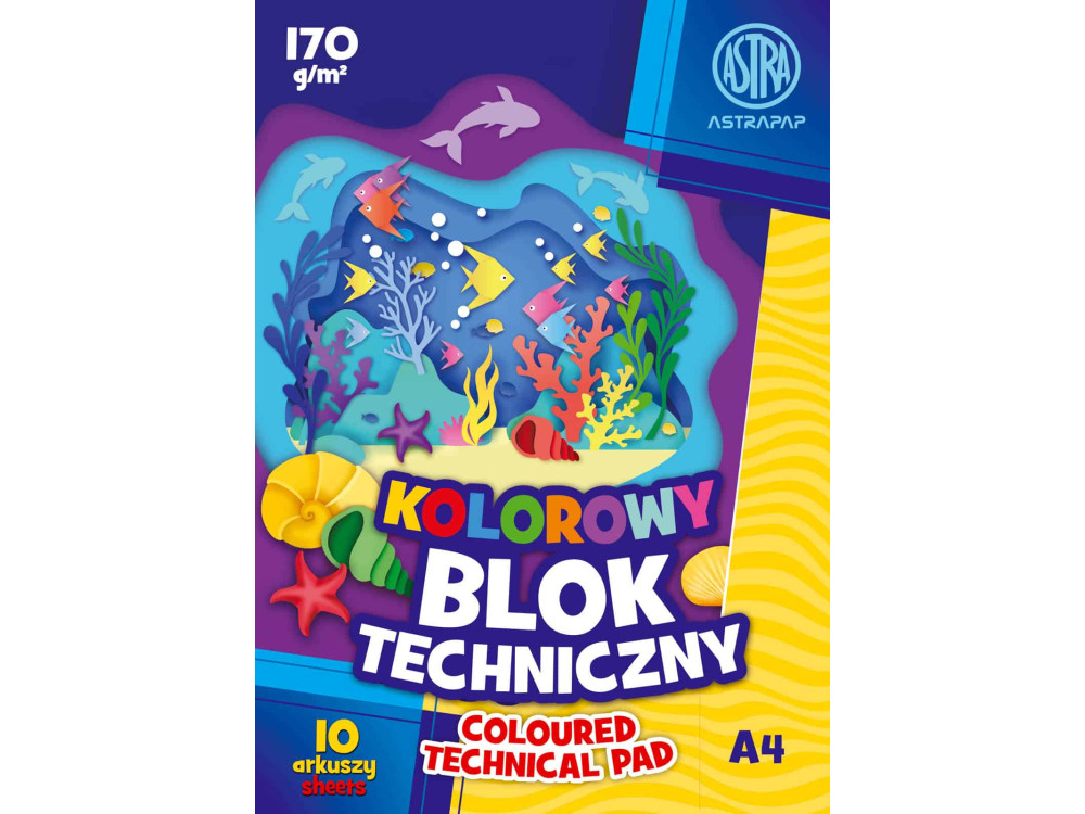 Blok techniczny A4 - Astra - kolorowy 170 g/m2 10 ark.