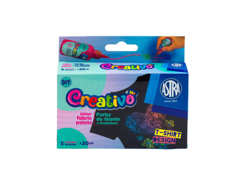 Set of Creativo fabric paints with glitter - Astra - 5 x 20 ml