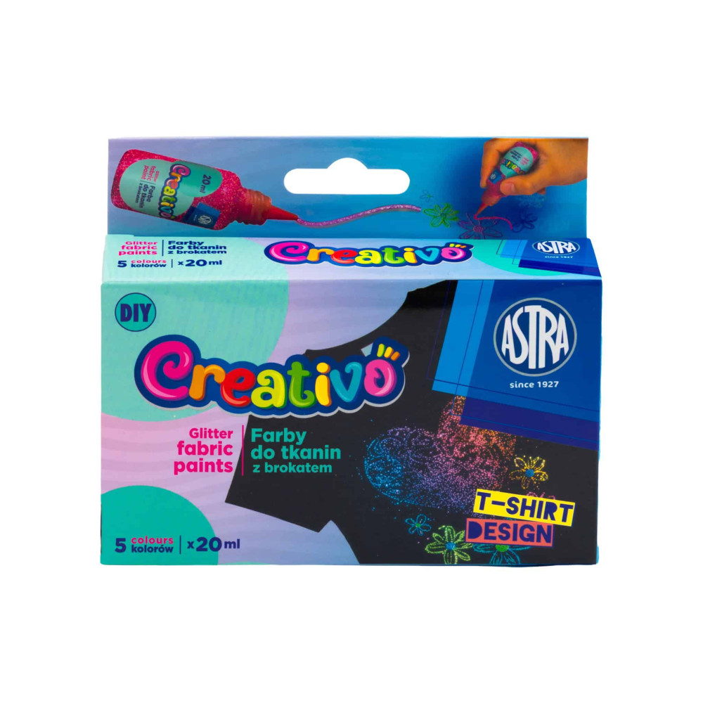 Zestaw farb do tkanin z brokatem Creativo - Astra - 5 x 20 ml