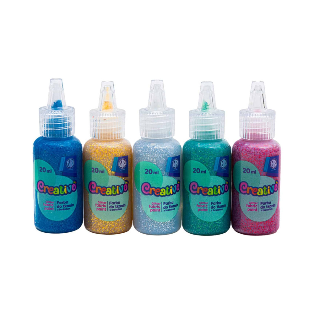 Set of Creativo fabric paints with glitter - Astra - 5 x 20 ml