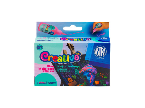 Set of glow in the dark glitter glues Creativo - Astra - 5 x 20 ml