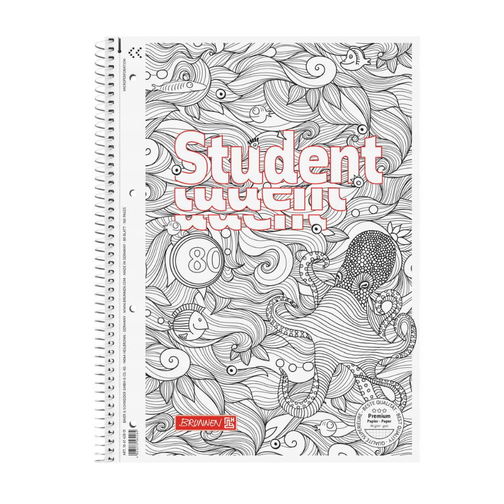 Kołozeszyt w kratkę Student Ośmiornica A4 - Brunnen - 90 g/m2 80 ark.