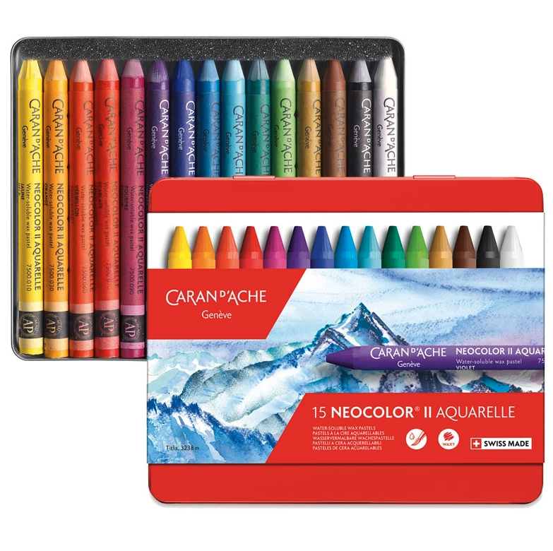 Set of Neocolor II watersoluble wax pencils - Caran d'Ache - 15 pcs.