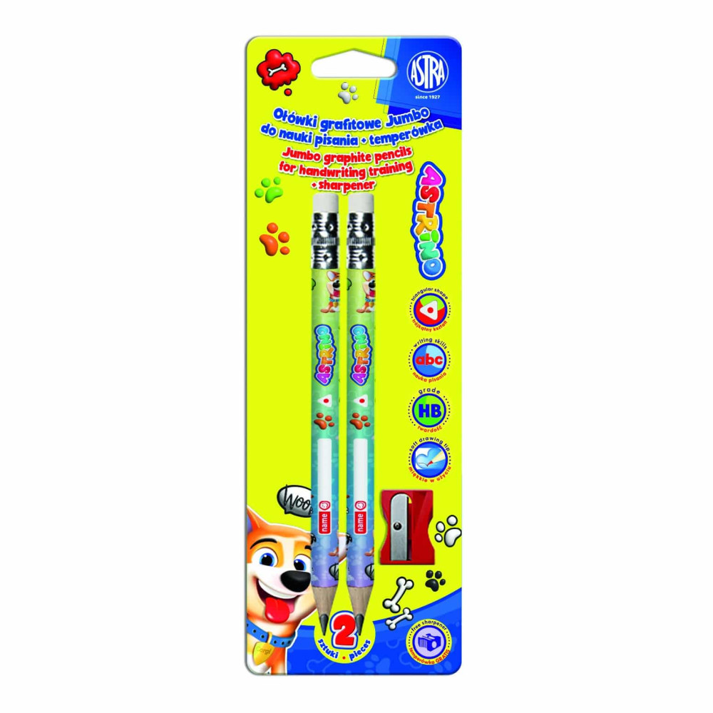 Set of Pencils for handwriting training with sharpener - Astra - HB 2 pcs.