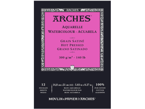Watercolor paper A5 - Arches - hot pressed 300 g 12 sheets