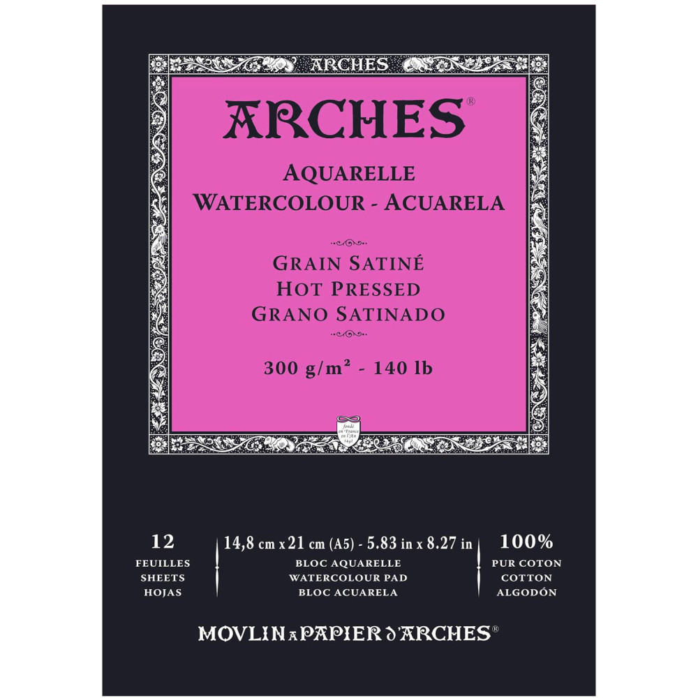 Blok do akwareli A5 - Arches - hot pressed 300 g 12 ark.