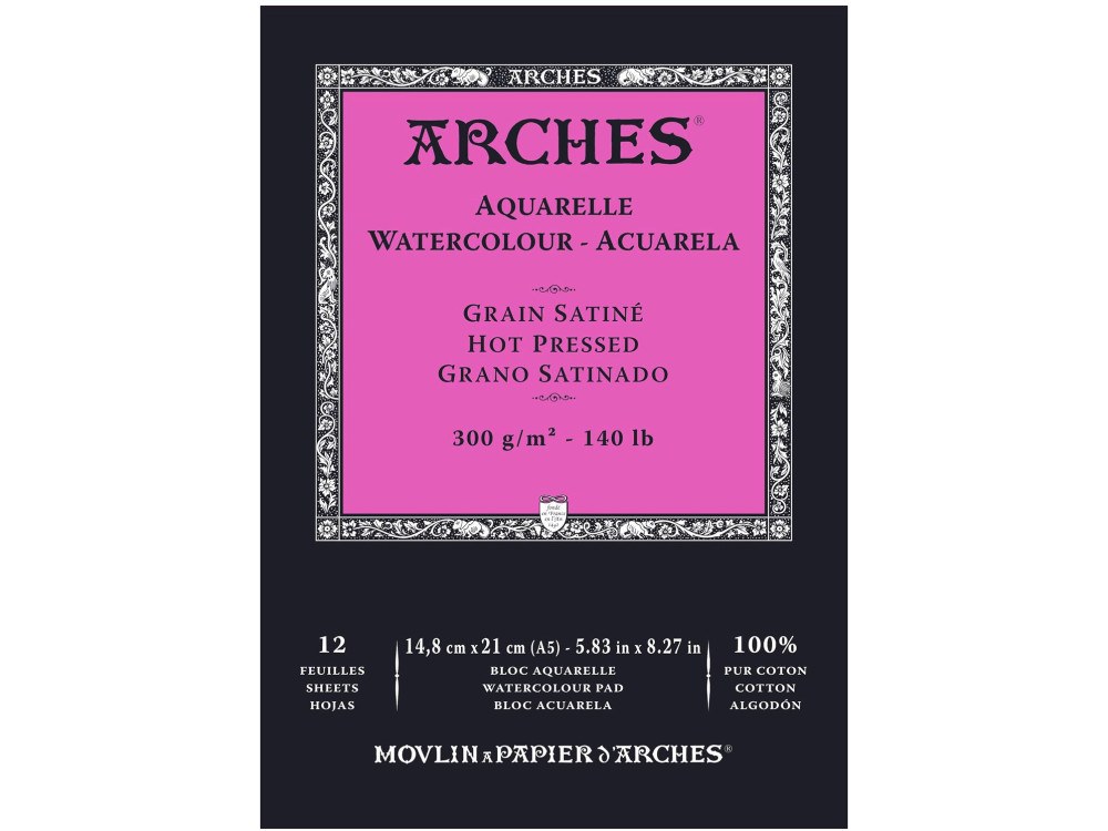 Watercolor paper A5 - Arches - hot pressed 300 g 12 sheets