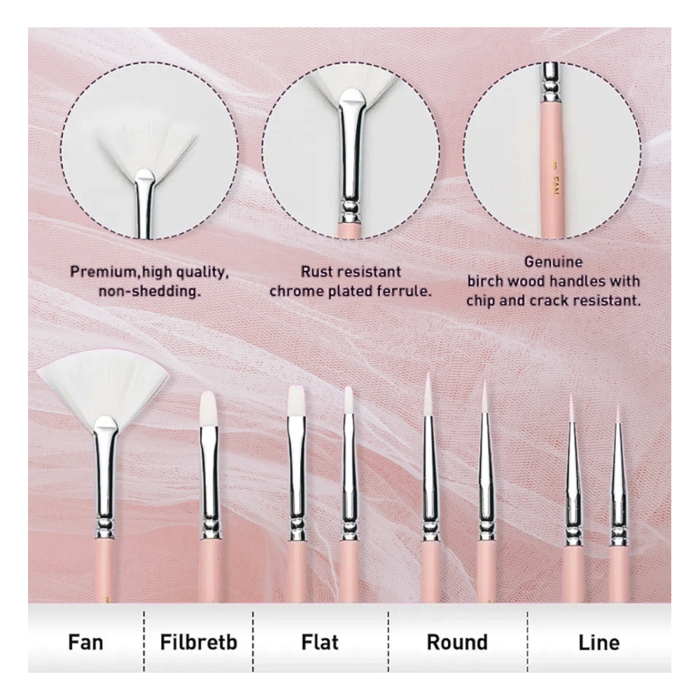 Set of synthetic Little Bird brushes - HIMI - Pink 8 pcs.