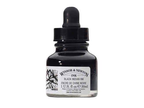 Tusz rysunkowy z zakraplaczem - Winsor & Newton - Black Indian, 30 ml