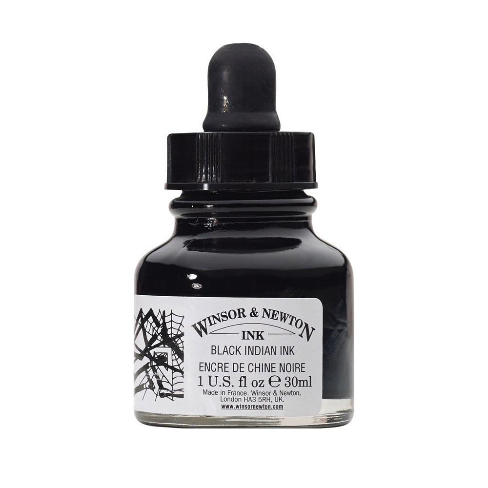 Tusz rysunkowy z zakraplaczem - Winsor & Newton - Black Indian, 30 ml