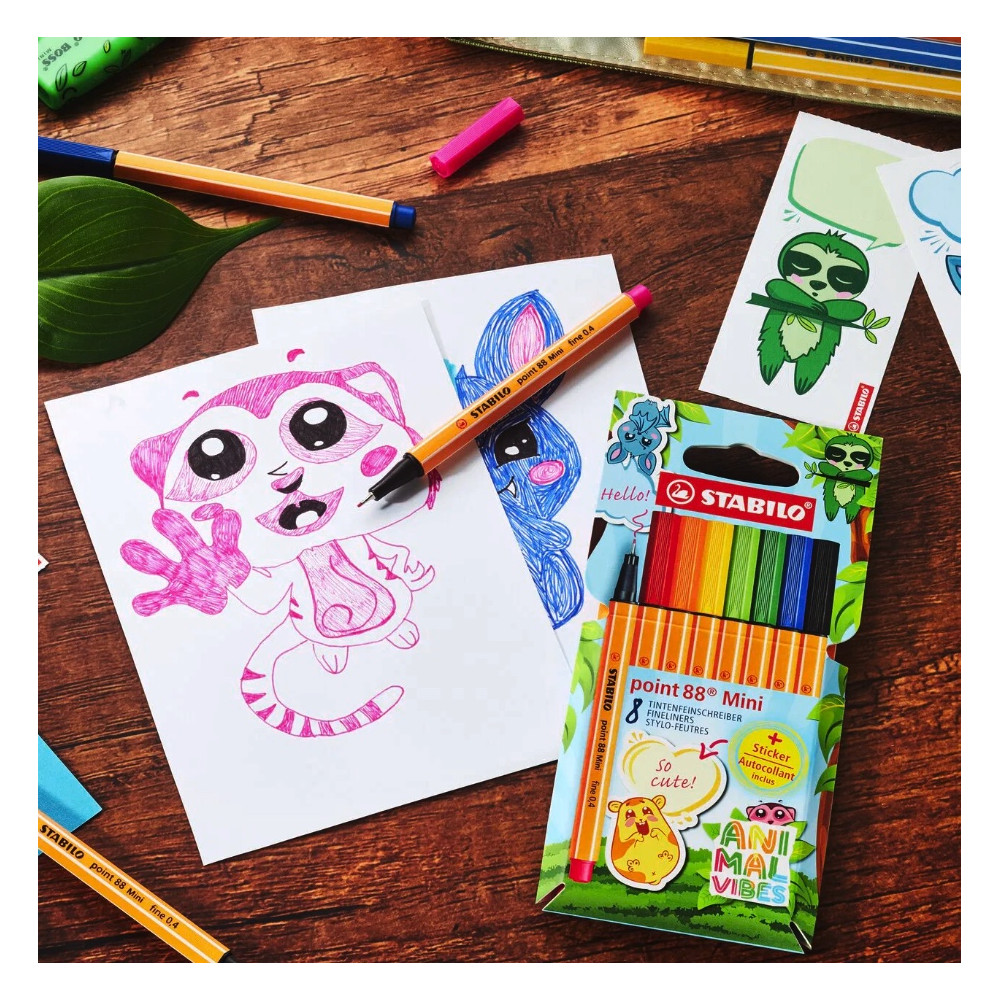 Set of Point 88 Mini Animal Vibes fine pens - Stabilo - 8 pcs.