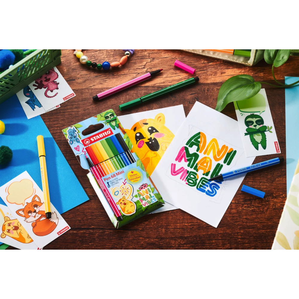 Set of felt-tip pens Pen 68 Mini Animal Vibes - Stabilo - 8 pcs