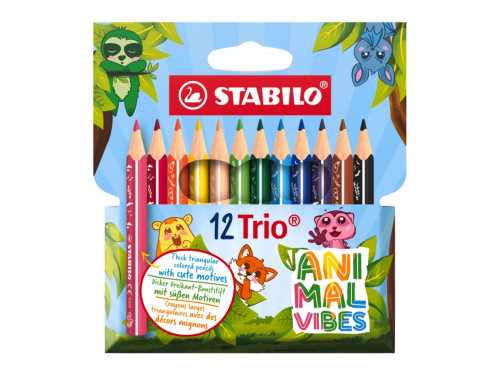 Zestaw trójkątnych grubych kredek Trio Animal Vibes - Stabilo - 12 szt.