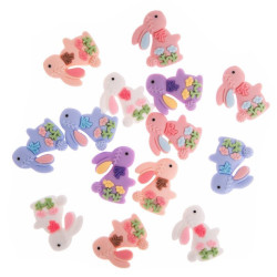 3D Resin flat back charms Floral Bunnies - DpCraft - 15 pcs.