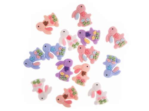 Ozdoby z żywicy 3D Floral Bunnies - DpCraft - 15 szt.