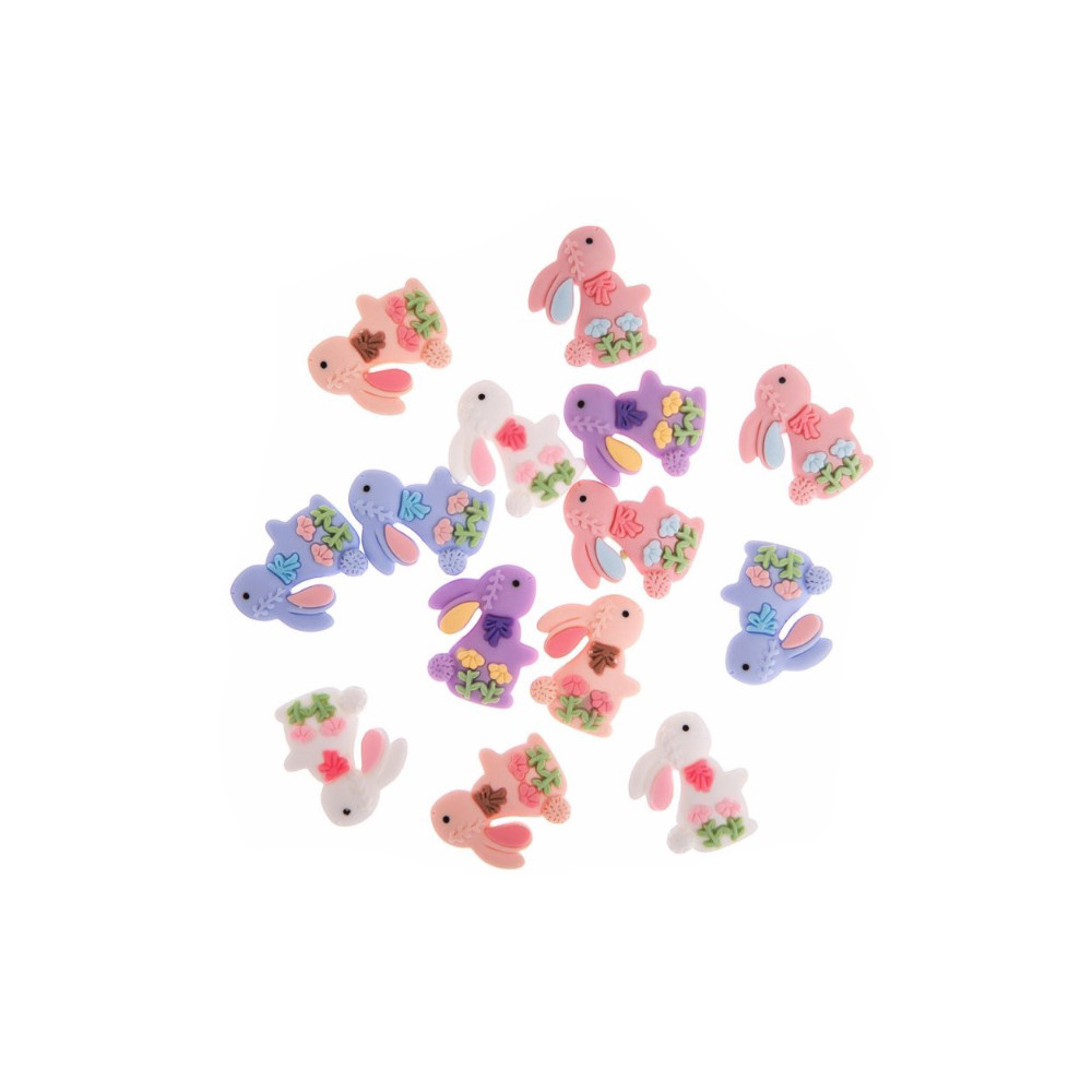 3D Resin flat back charms Floral Bunnies - DpCraft - 15 pcs.