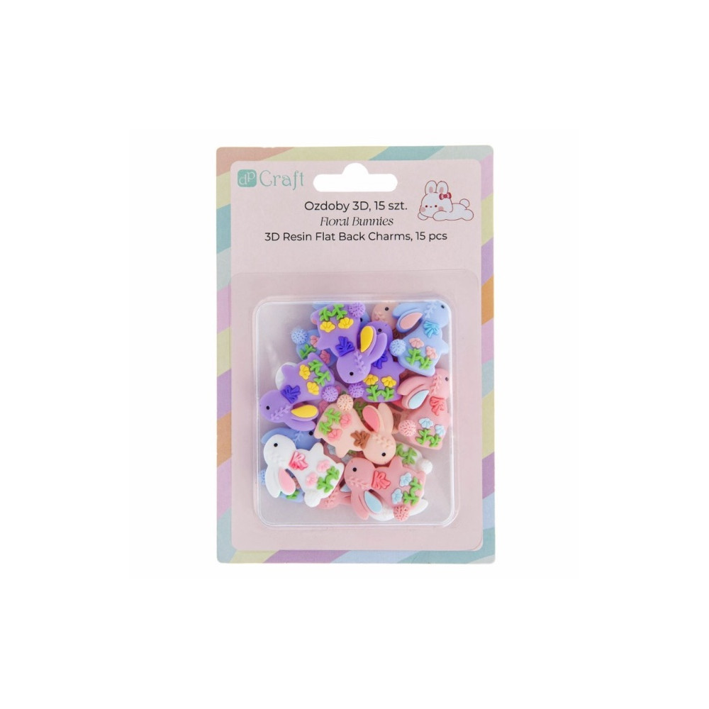 3D Resin flat back charms Floral Bunnies - DpCraft - 15 pcs.
