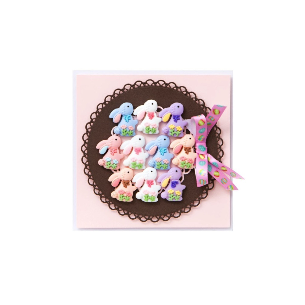 Ozdoby z żywicy 3D Floral Bunnies - DpCraft - 15 szt.